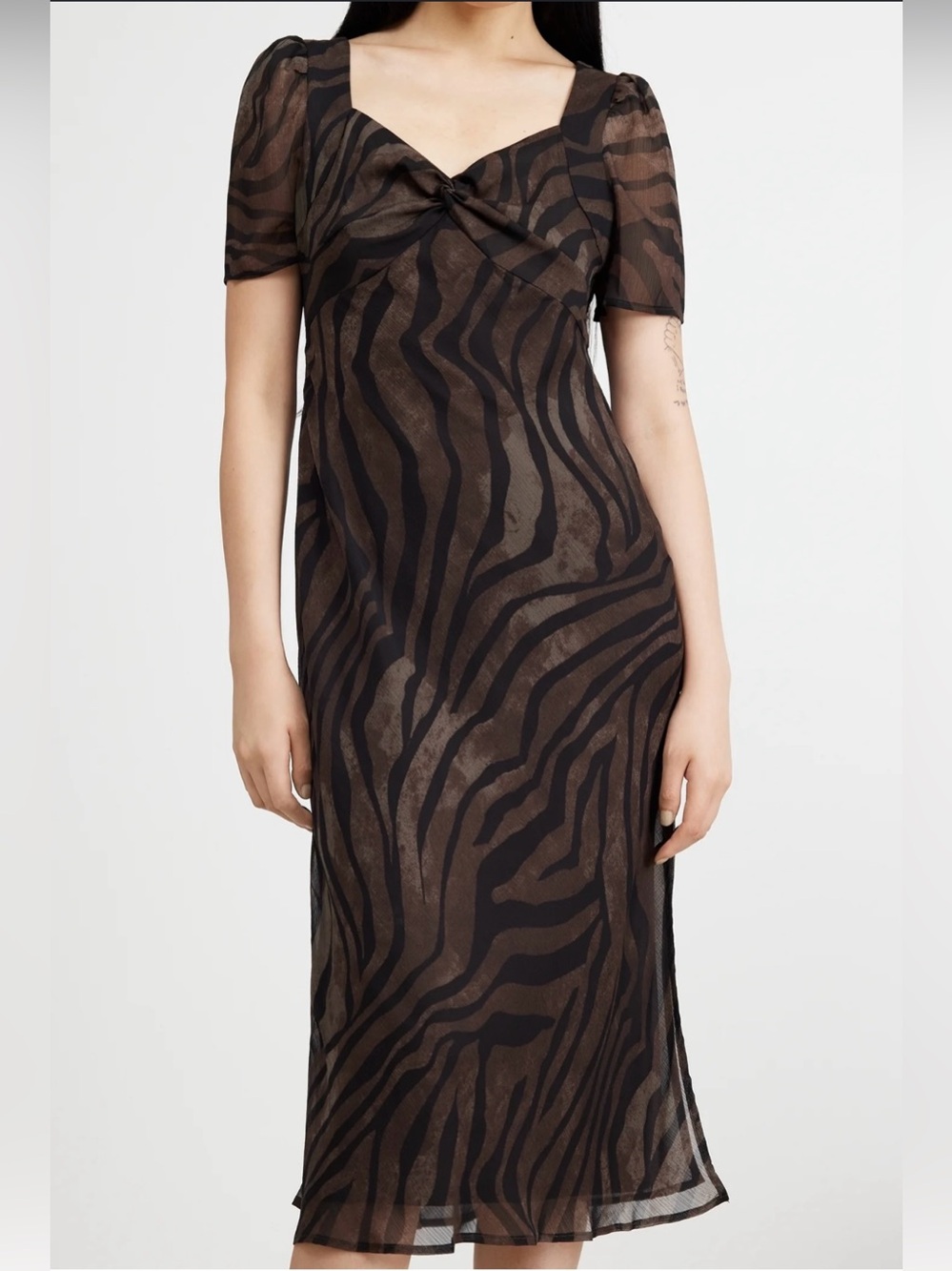 DKNY Brown and Black Zebra-Print Midi Dress